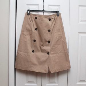Talbots khaki button up A-line skirt